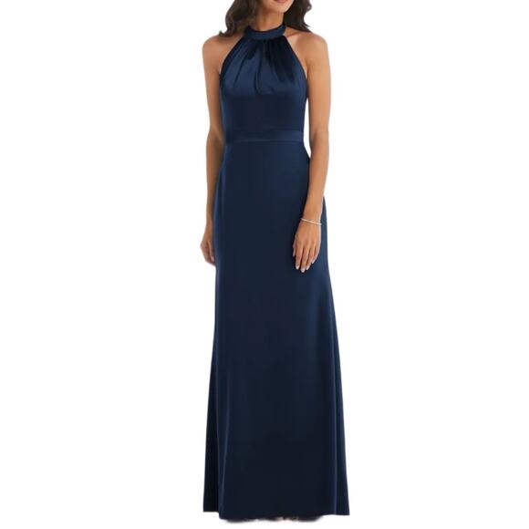 After Six Halter Neck Charmeuse & Crepe Gown Midnight Women’s Sz 14R - Picture 1 of 8